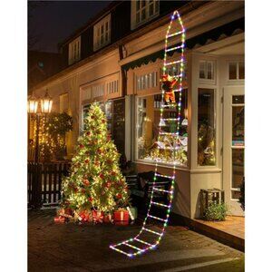 Christmas Decorations LED Ladder Lights with Climbing Santa Claus, 10ft Indoor